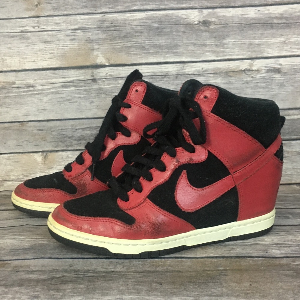 Nike Women’s High-Top Wedge Sneakers in Black and Red